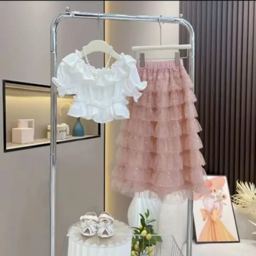 PINK GLITTER SKIRT SET