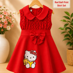 Red Ball Print Skirt Set
