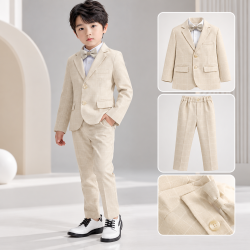 Boys Beige Check 2-Piece Suit Set