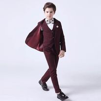 Fashion Boy Formal Suit Kids Quality Plaid Tuxedo Wedding Set Teenager Child Blazer Bowtie Pants Shirt Party Performance Costume