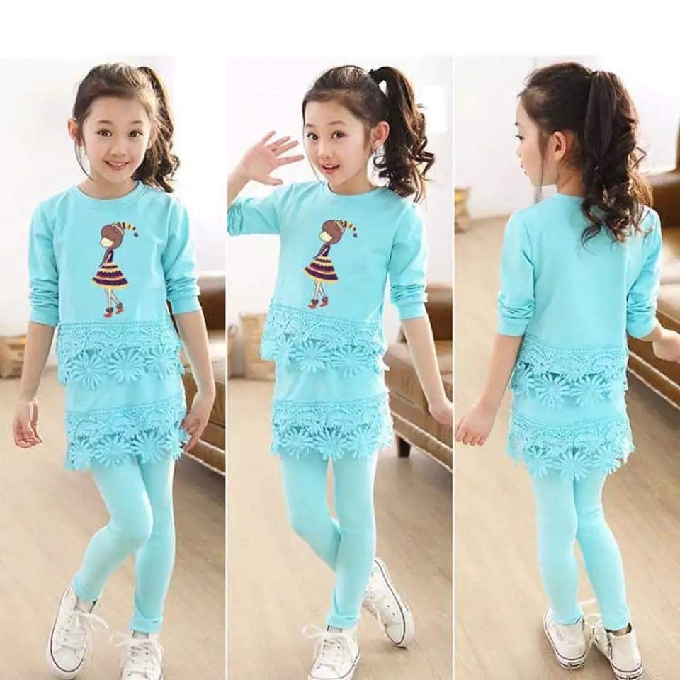 girls Top+ pants Lace flower Set