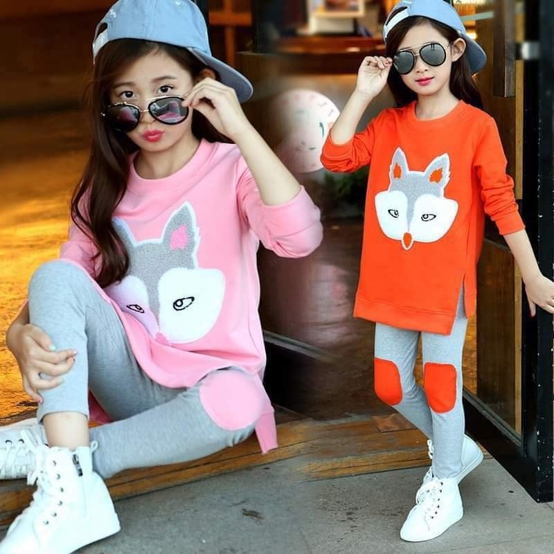 Sleeve Animal Prints T-shirt Pants For Girls