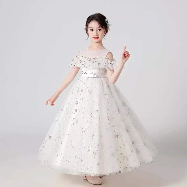 Star Princess Sequin Girl Dress Elegant Birthday Children Kid Clothes Long Evening Party Wedding Dresses Christmas Costume