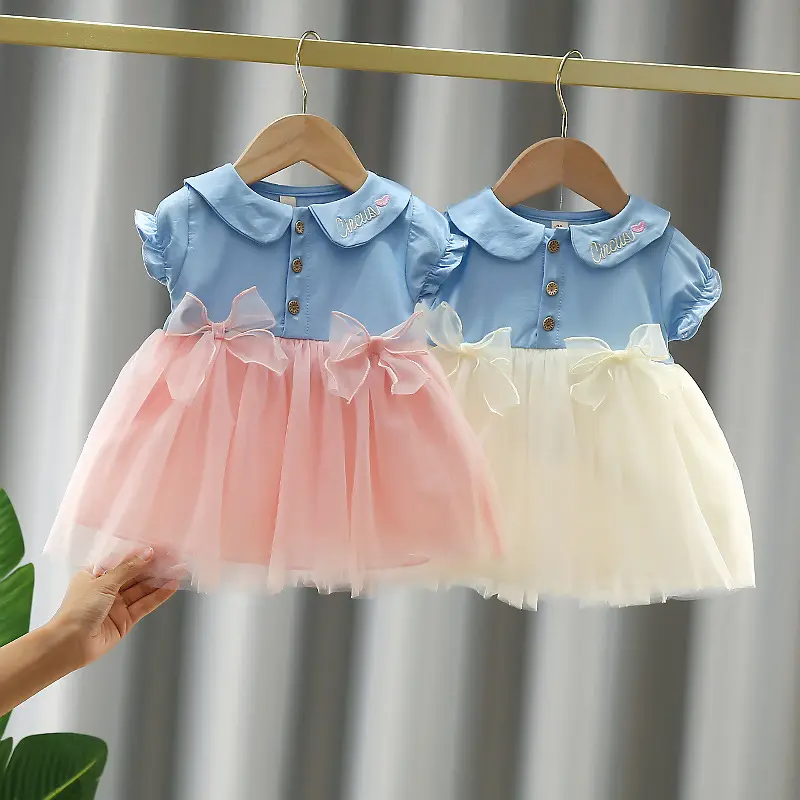 Kids Clothes Summer Dress Net Yarn Bow Robe Dete Pour Bebe1 New Boutique Baby Girls Summer Dresses