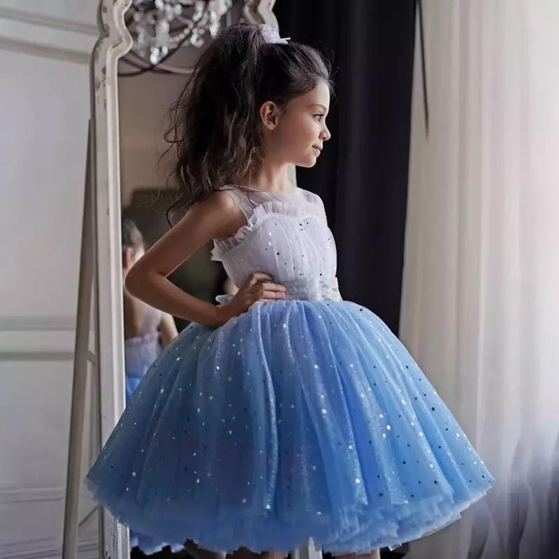 Girl Princess Dress Sleeveless Mesh Tutu Dress Gradient Star tutu Performance Dress