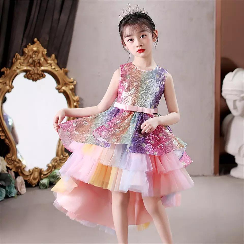 mk latest girl sequin trailing dress girl princess party birthday dress