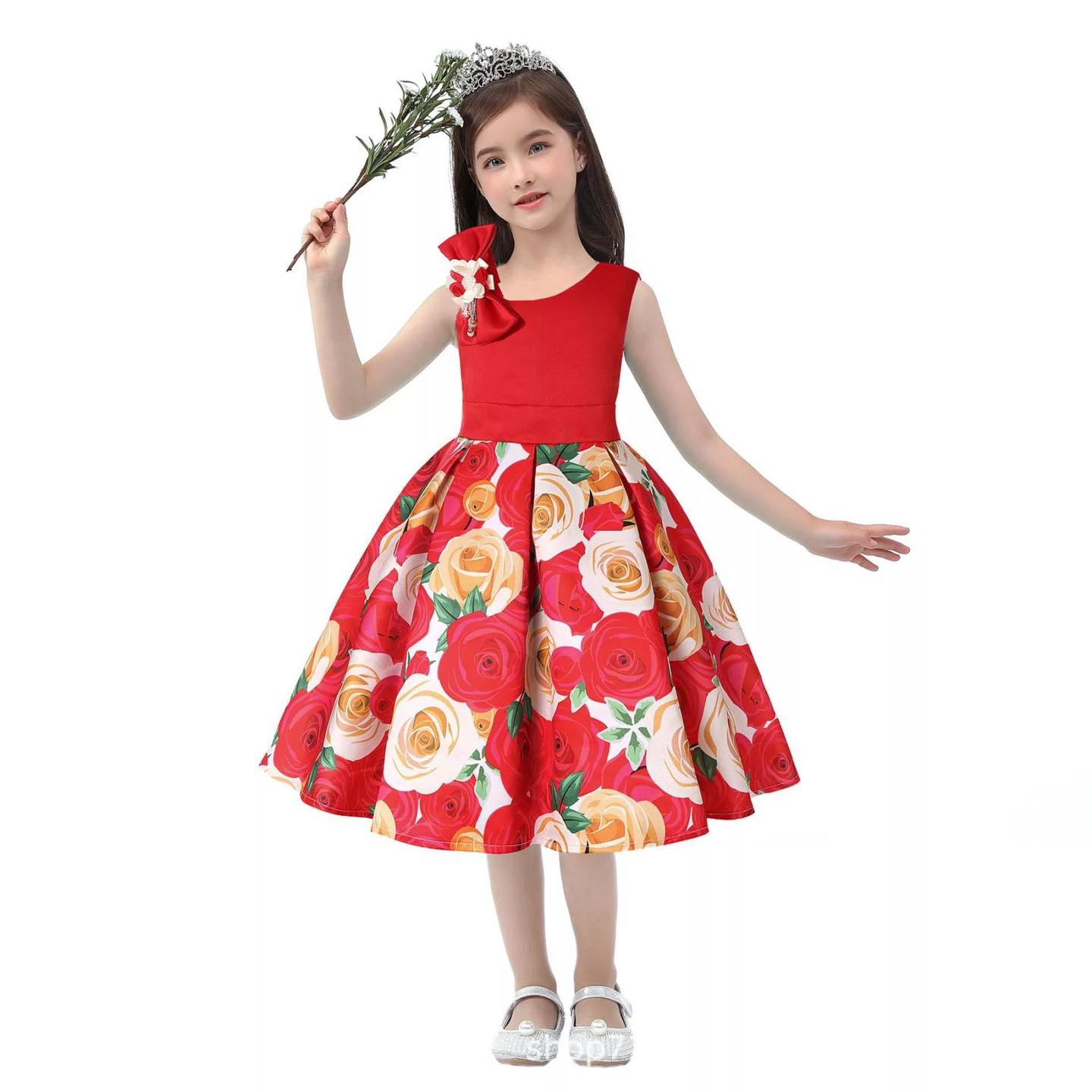 Kid Girls Princess Sleeveless Party Dresses Slanted Shoulder Design Formal Baby Flower Children Dresses