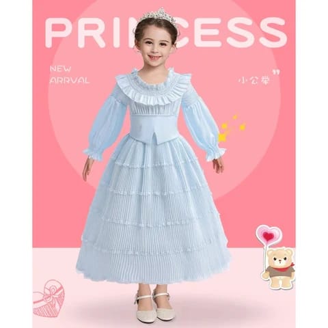 Long Girl Princess Dresses Ruffle Kids Cake Skirt Children Role Play Costume Halloween Party Cosplay Clothing