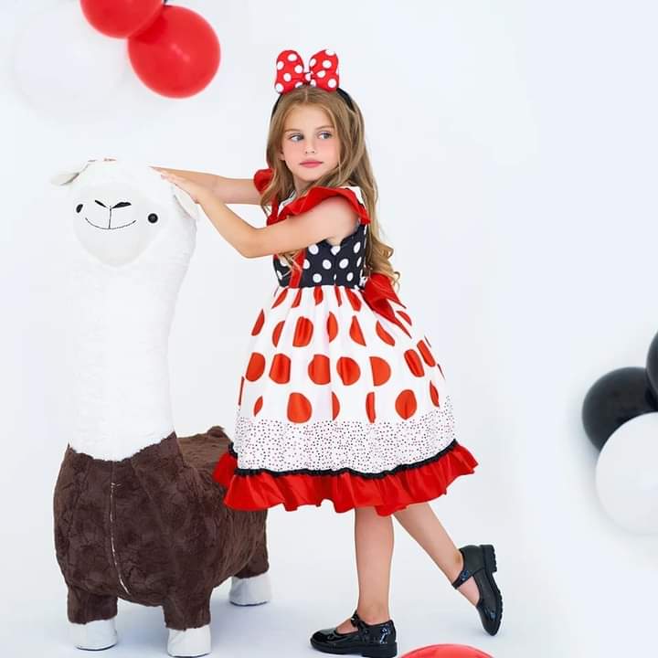 Children'S Princess Dress Minnie Cosplay Small Flying Sleeve Polka Dot Color Matching Dress