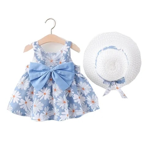 ress for Girls Summer Toddler Floral Flowers Sleeveless Bow Plaid Print Princess Dress+hat Set Outfit Summer Casual Daily Gifts