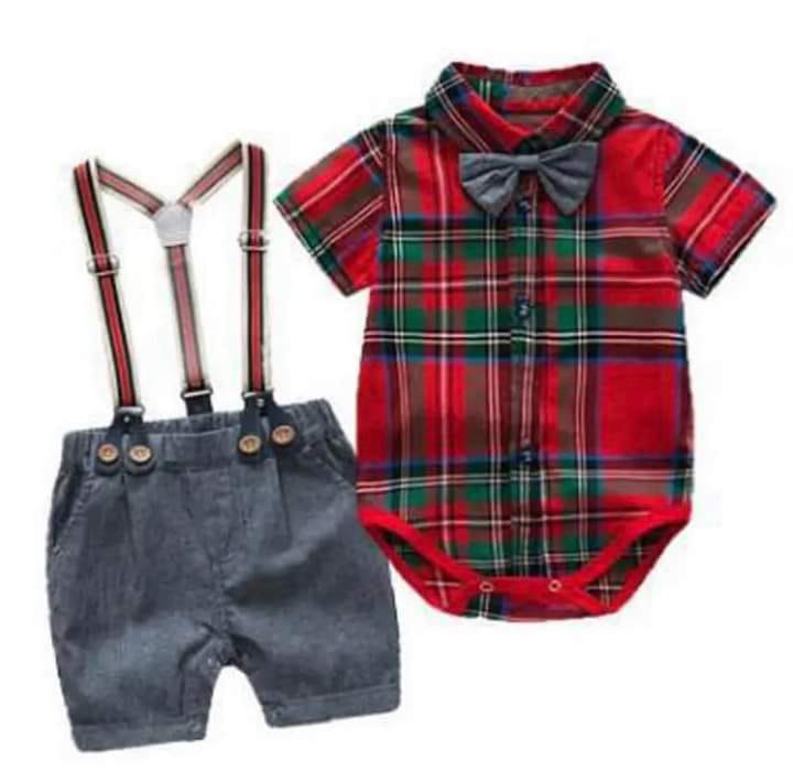 Baby Boy Newborn Clothes Sets Suit Plaid Romper Party Dress