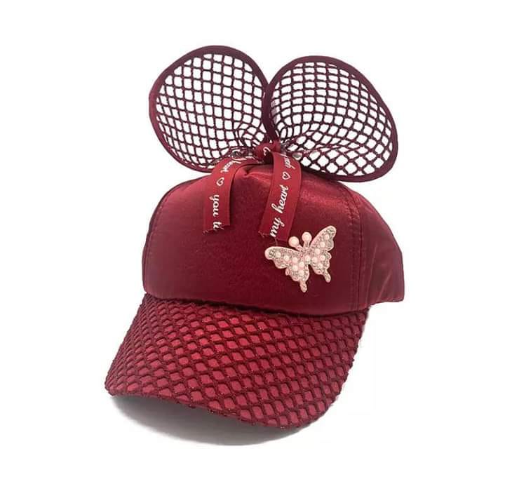 Children Big Bow Baseball Cap Girls Pearl Snapback Sun Mesh Rabbit Ear Kids Baby Sun Hat