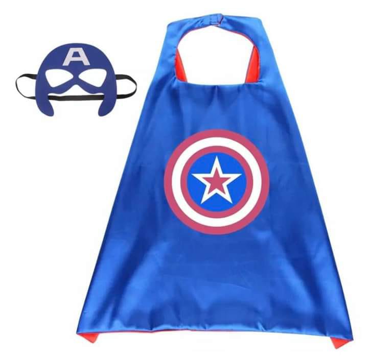 Custom Logo Printed C-America Halloween Double Layers Superhero Cape and Free Mask