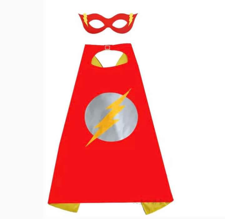 Custom Logo Printed Flash Halloween Double Layers Superhero Cape And Free Mask